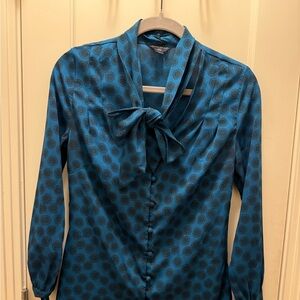 Banana Republic Blue Blouse with Buttons and Tie Neck
